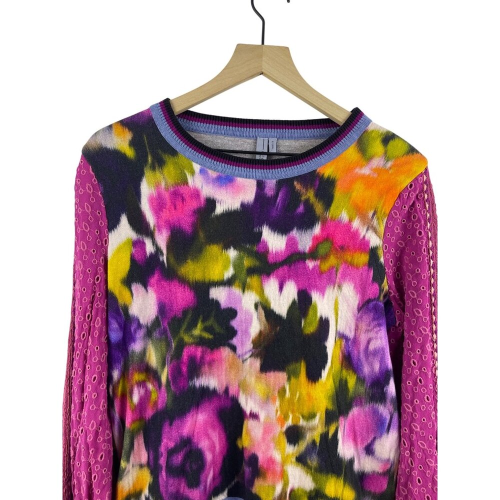 Anthropologie Bl^nk London Women's XS Floral Eyelet Balloon Sleeve Pink Blouse - Picture 2 of 10